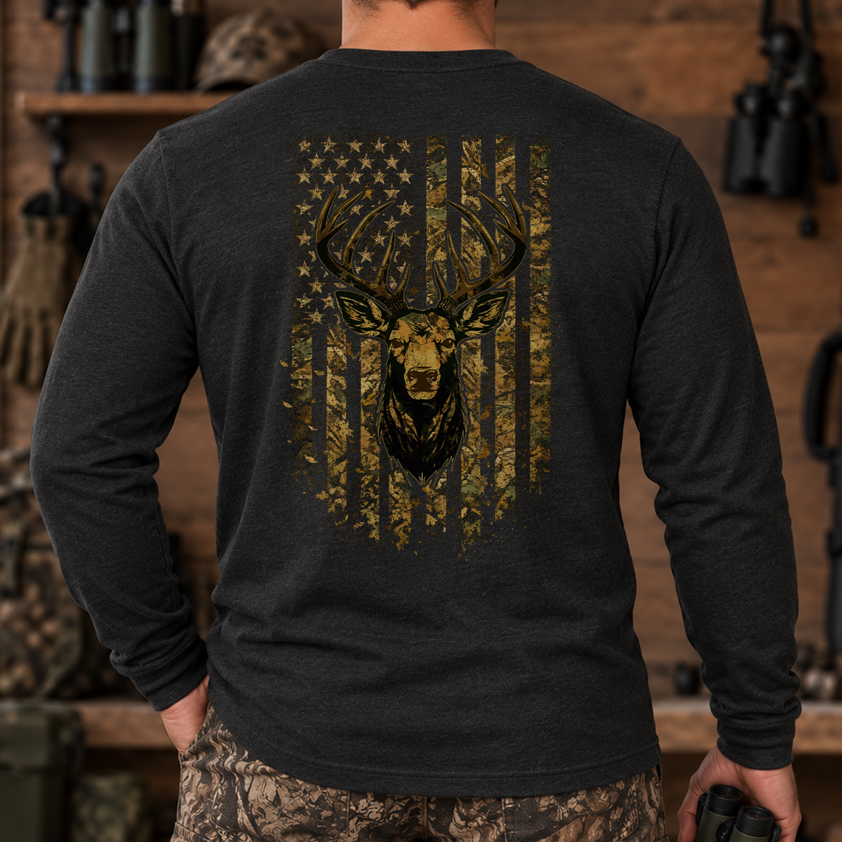 American Flag Camo Buck Long Sleeve