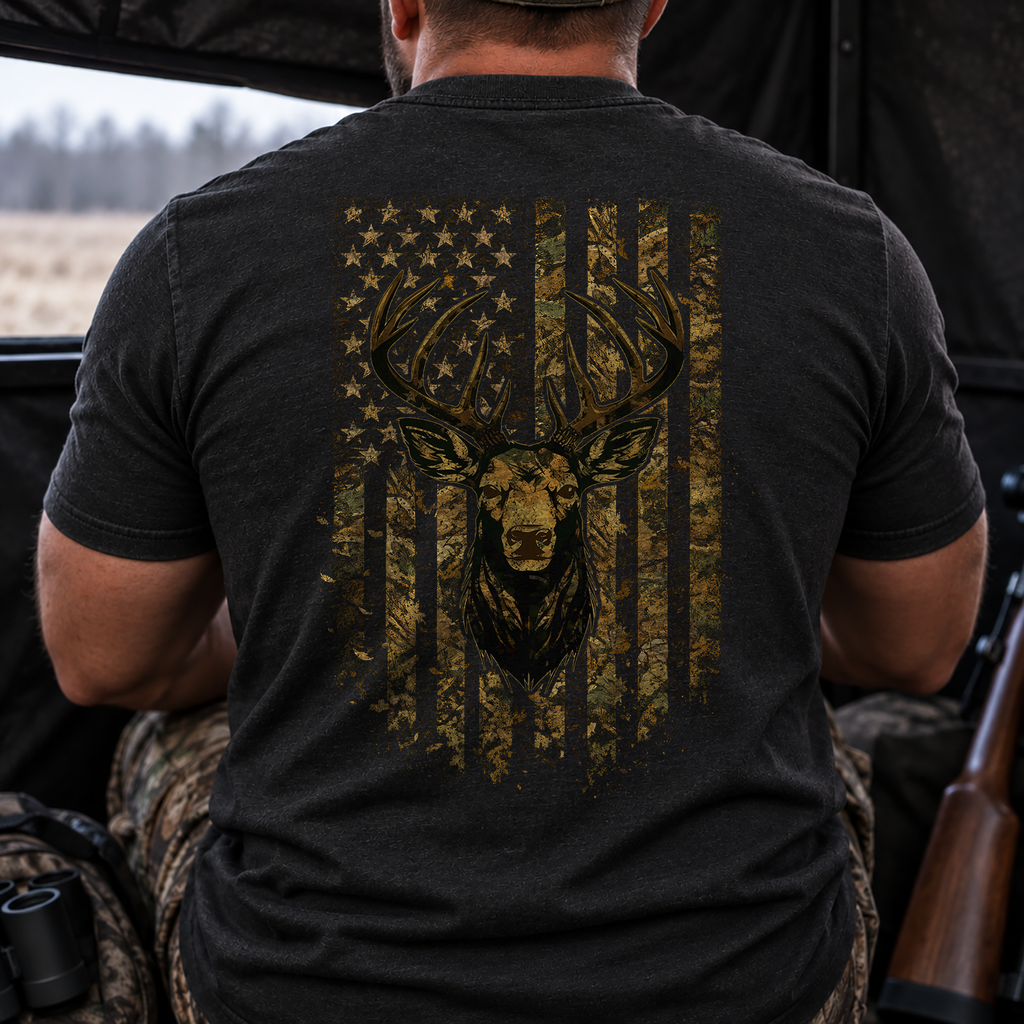 American Flag Camo Buck Tee